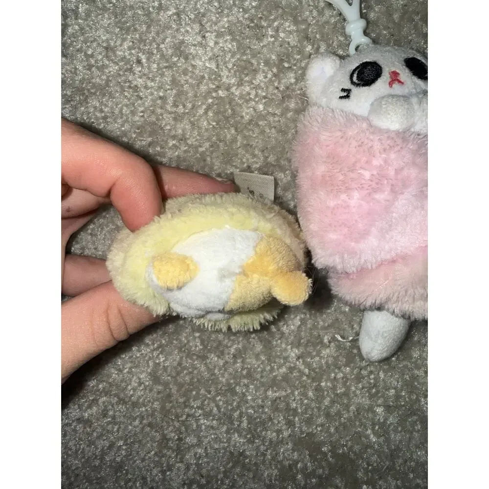 Lot of 2 Swaddled Cat Plush Keychain Clips Purritos Blanket Bag Charm